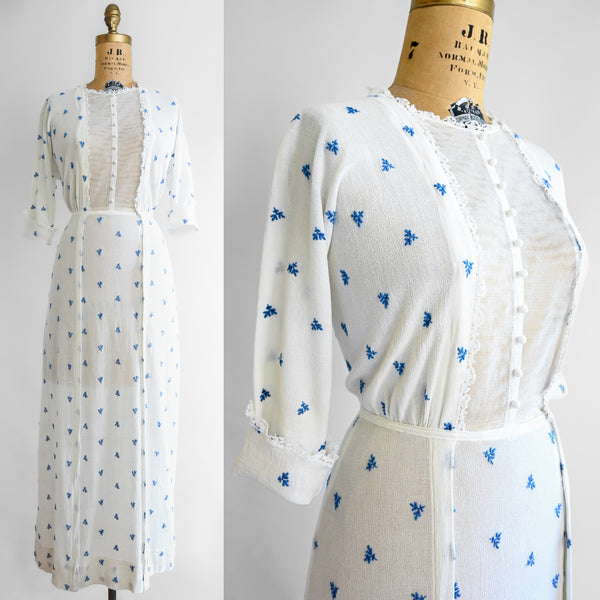 Robe en coton bleuet des années 1910