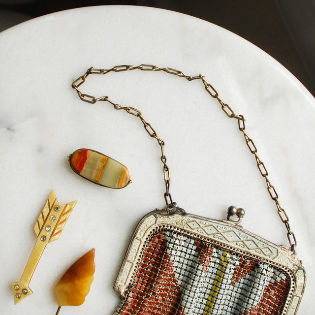 Whiting and Davis Antique Purse and Brooches